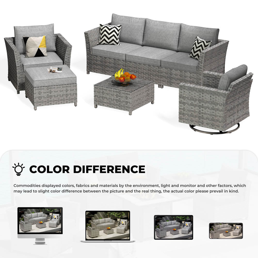 OVIOS New Rimaru Series Patio Furniture Set  7-Piece include Swivel Chairs Set Partially Assembled