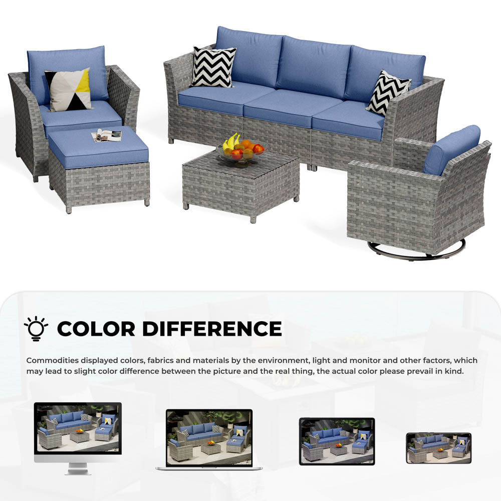OVIOS New Rimaru Series Patio Furniture Set  7-Piece include Swivel Chairs Set Partially Assembled