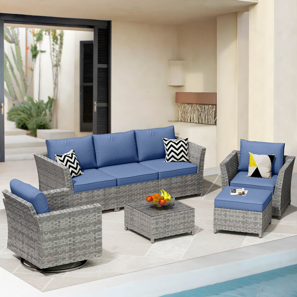 OVIOS New Rimaru Series Patio Furniture Set  7-Piece include Swivel Chairs Set Partially Assembled