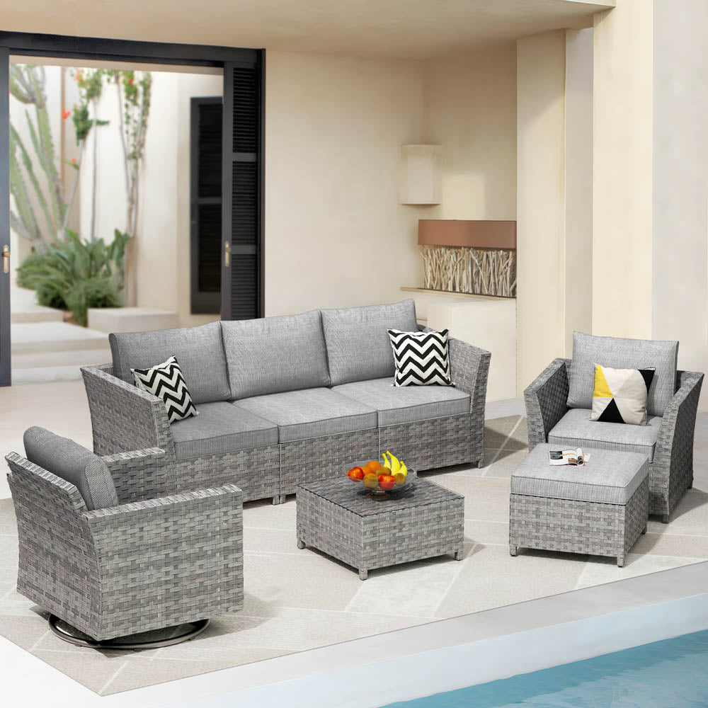 OVIOS New Rimaru Series Patio Furniture Set  7-Piece include Swivel Chairs Set Partially Assembled