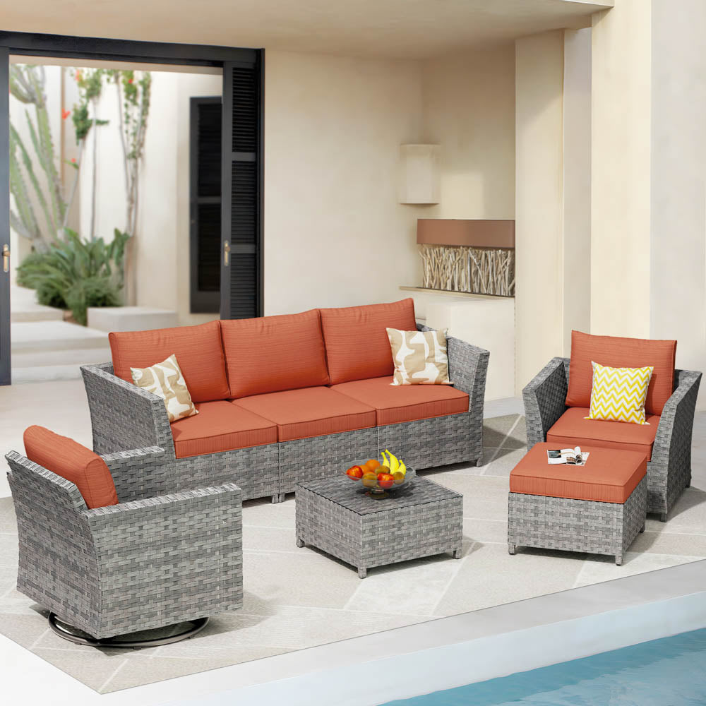 OVIOS New Rimaru Series Patio Furniture Set  7-Piece include Swivel Chairs Set Partially Assembled