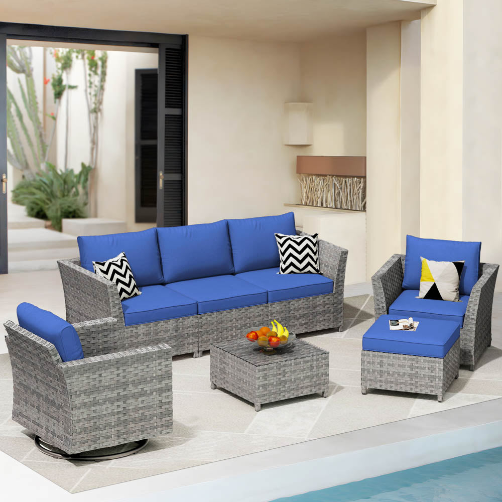 OVIOS New Rimaru Series Patio Furniture Set  7-Piece include Swivel Chairs Set Partially Assembled