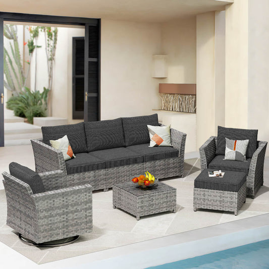 OVIOS New Rimaru Series Patio Furniture Set  7-Piece include Swivel Chairs Set Partially Assembled