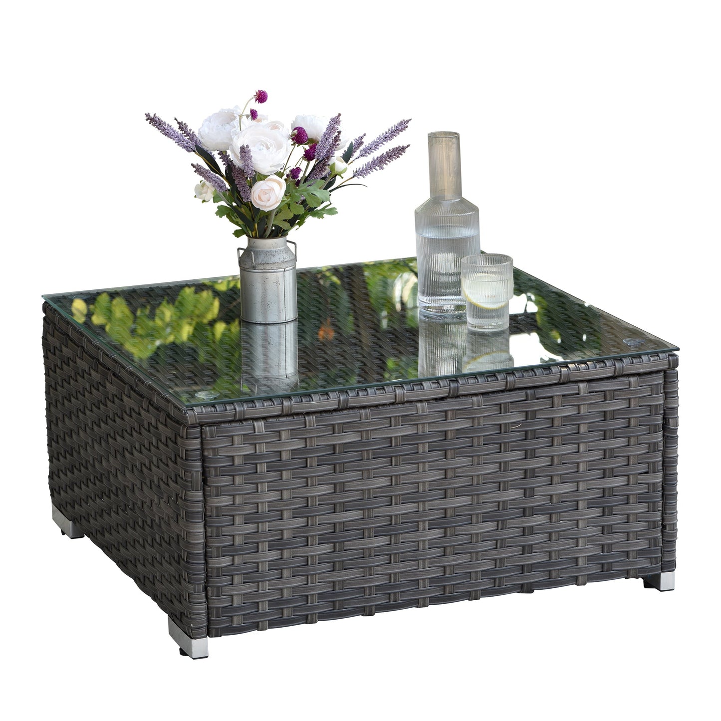 OVIOS Patio Furniture Set 14-Piece with All Weather Rattan Wicker Sofa and Tempered Glass Table