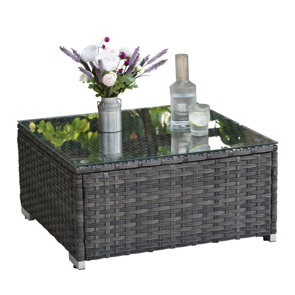 OVIOS Patio Furniture Set 14-Piece with All Weather Rattan Wicker Sofa and Tempered Glass Table