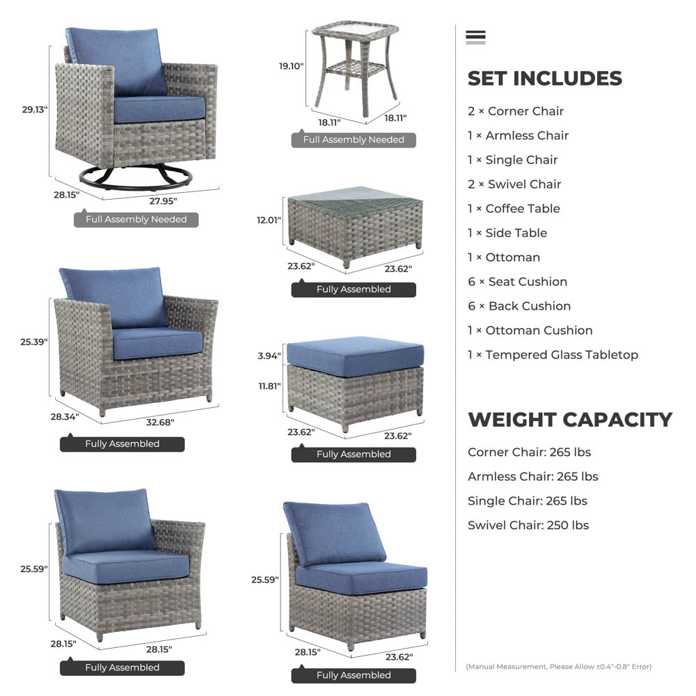 OVIOS New Rimaru Series Patio Furniture Set  9-Piece include Swivel Chairs Set Partially Assembled