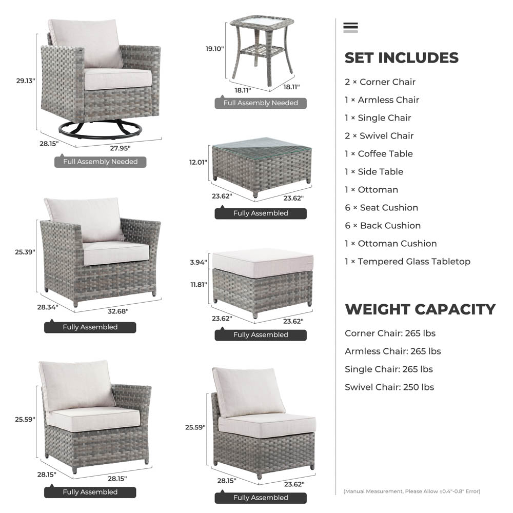 OVIOS New Rimaru Series Patio Furniture Set  9-Piece include Swivel Chairs Set Partially Assembled