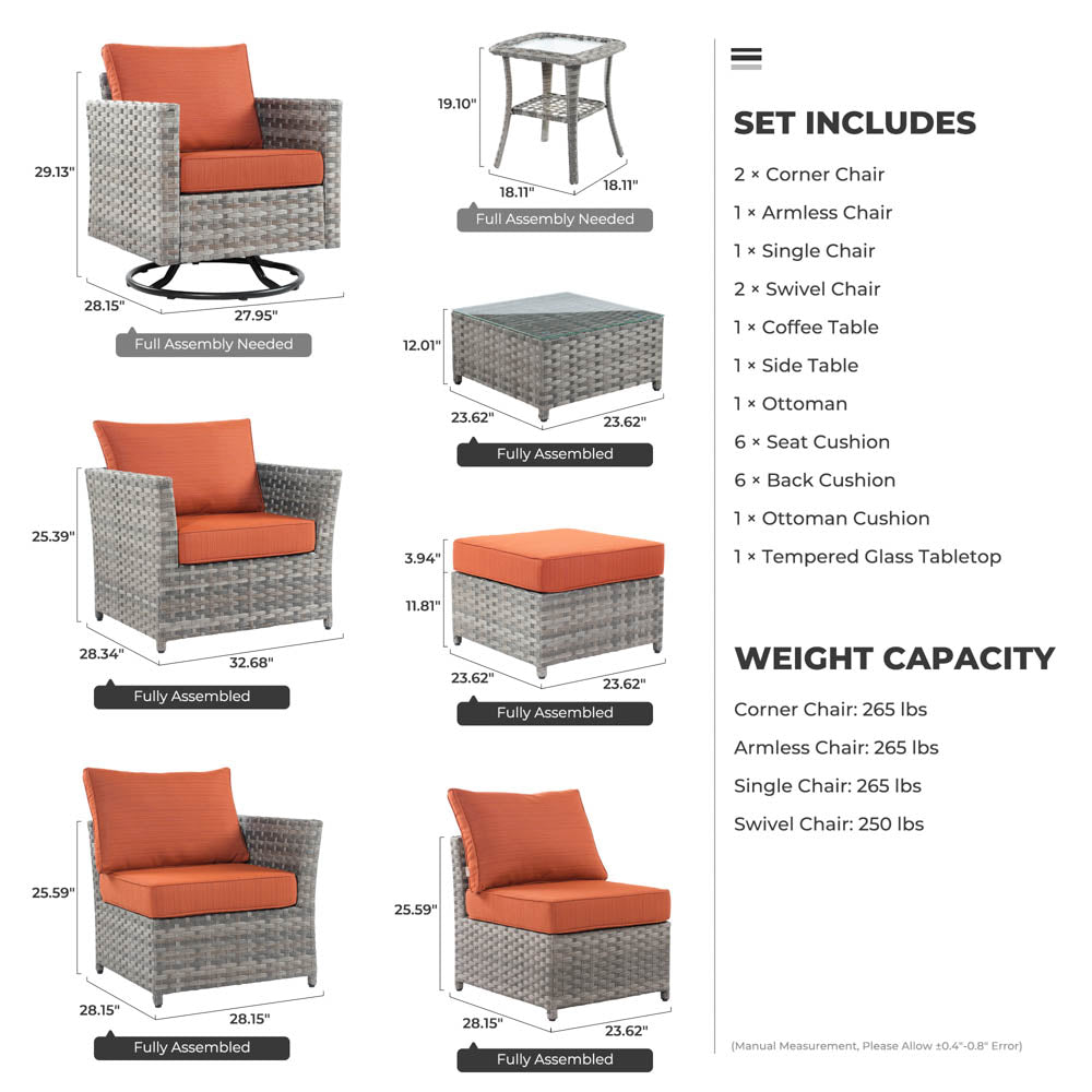 OVIOS New Rimaru Series Patio Furniture Set  9-Piece include Swivel Chairs Set Partially Assembled