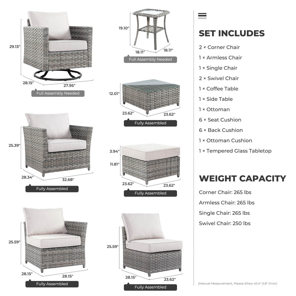 OVIOS New Rimaru Series Patio Furniture Set  9-Piece include Swivel Chairs Set Partially Assembled