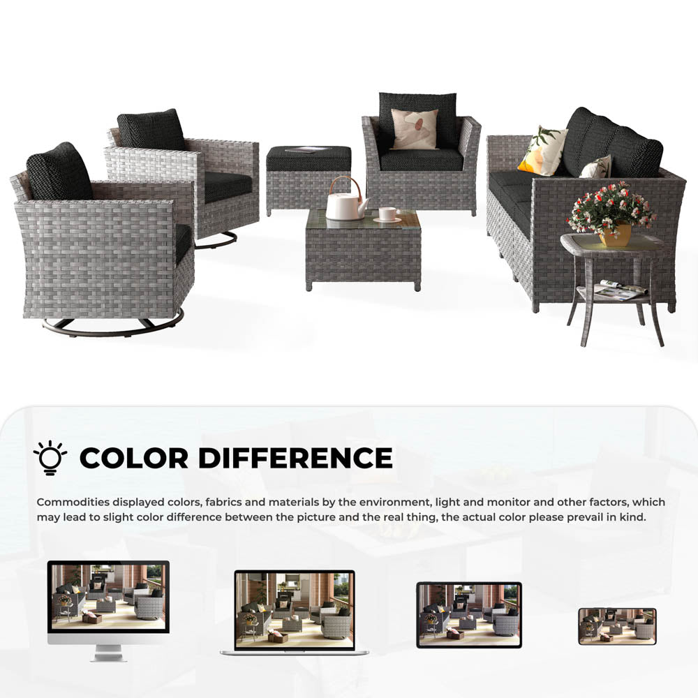 OVIOS New Rimaru Series Patio Furniture Set  9-Piece include Swivel Chairs Set Partially Assembled