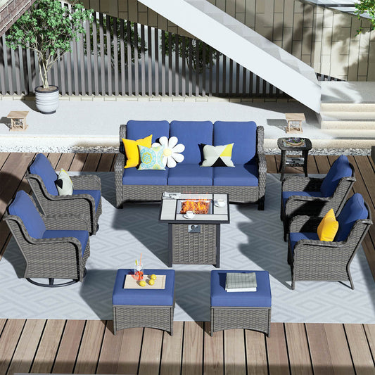 OVIOS Outdoor Furniture 9-Piece with 30'' Fire Pit Table and Kenard 2 Rocking Chairs