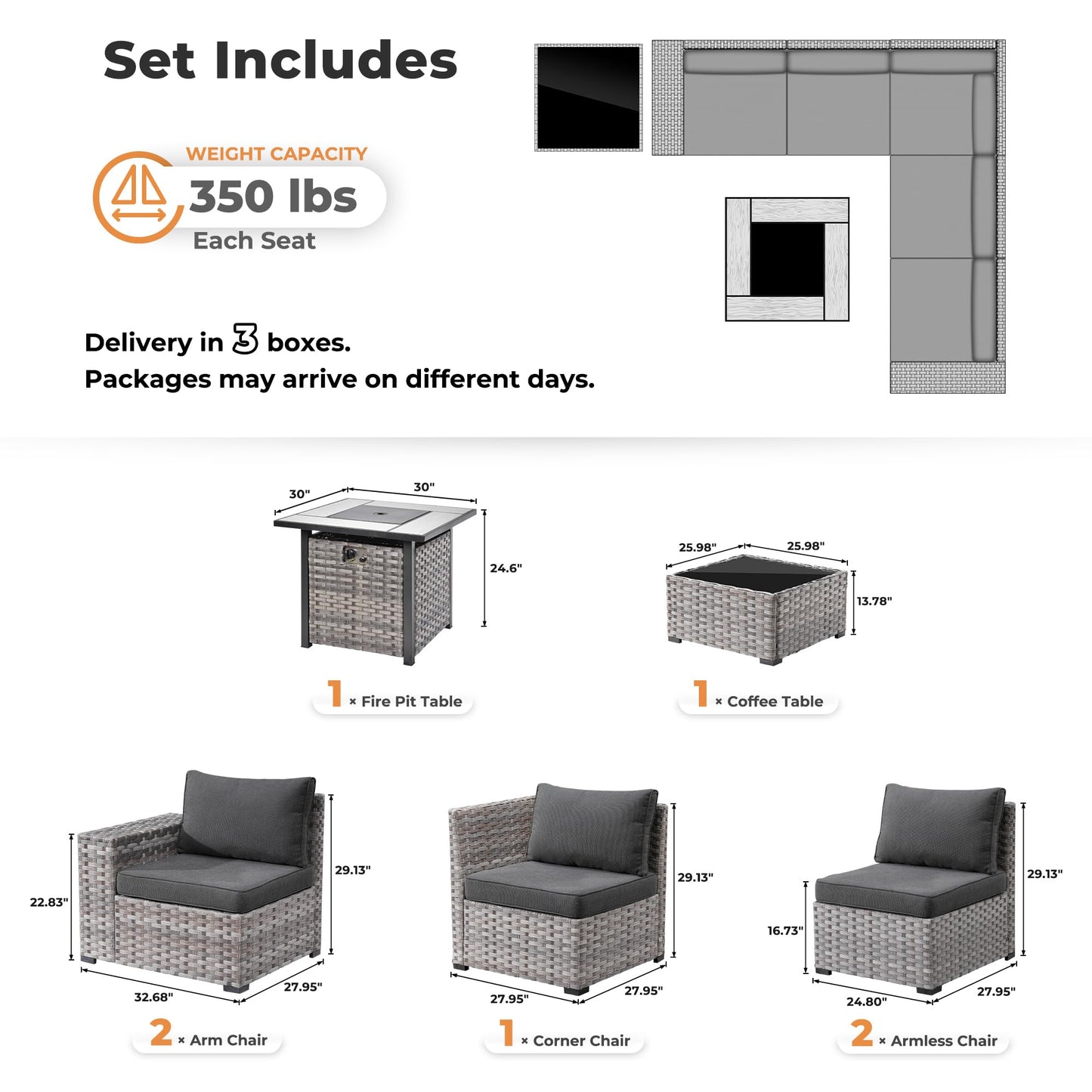 OVIOS 7-Piece Outdoor Furniture Set with 7.68'' Wide Armrests