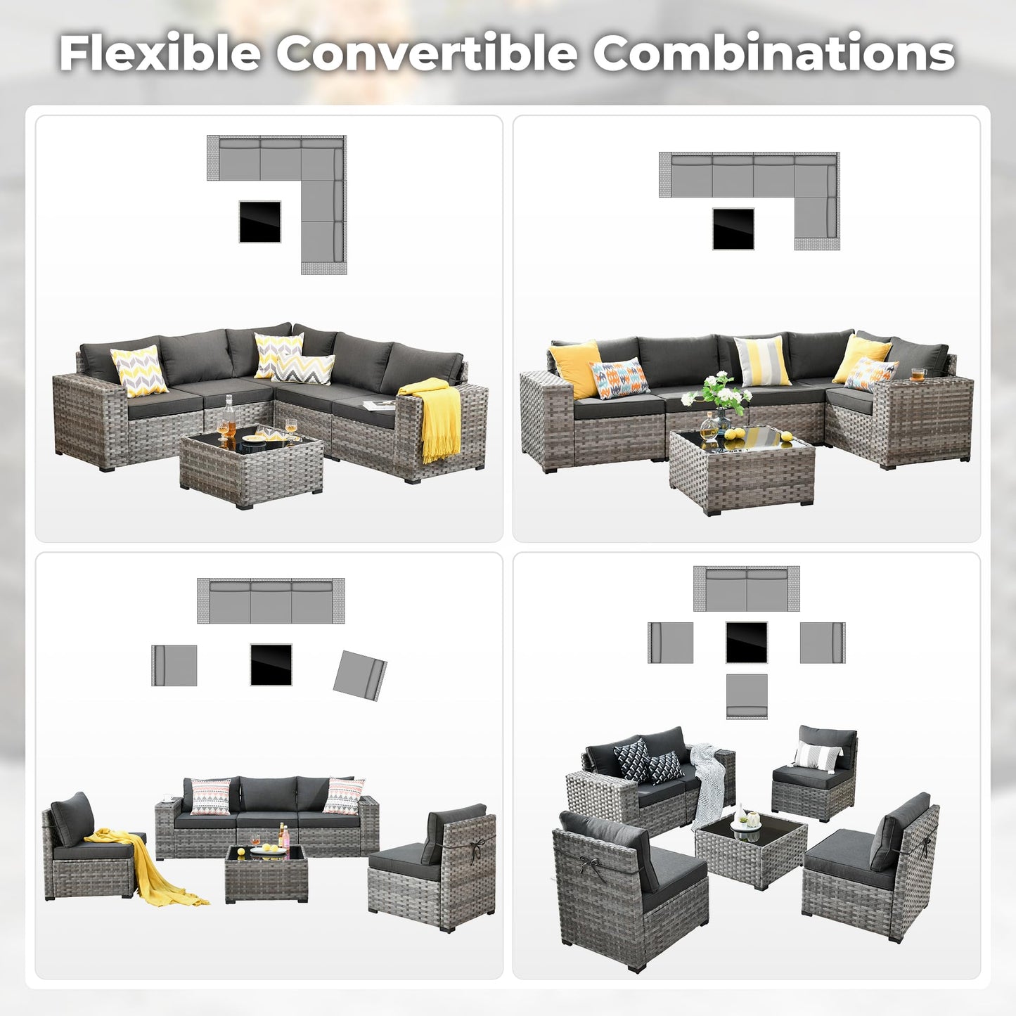 OVIOS 6 Pieces Outdoor Sectional Sofa with 7.68'' Broad Handrails