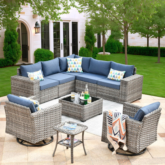OVIOS 9 Pieces Outdoor Furniture with 7.68'' Broad Handrails and Rocking Chair