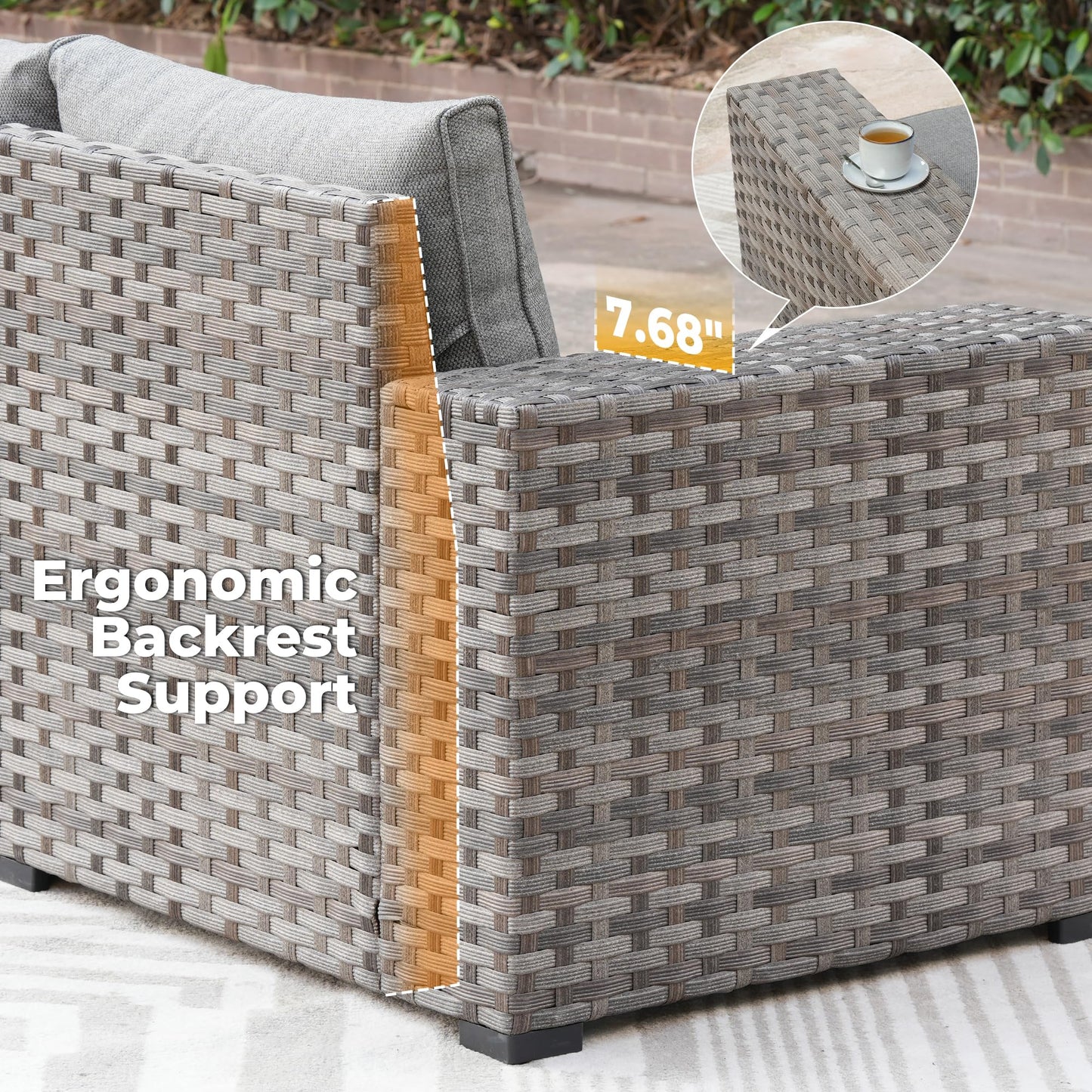 OVIOS 6 Pieces Outdoor Sectional Sofa with 7.68'' Broad Handrails