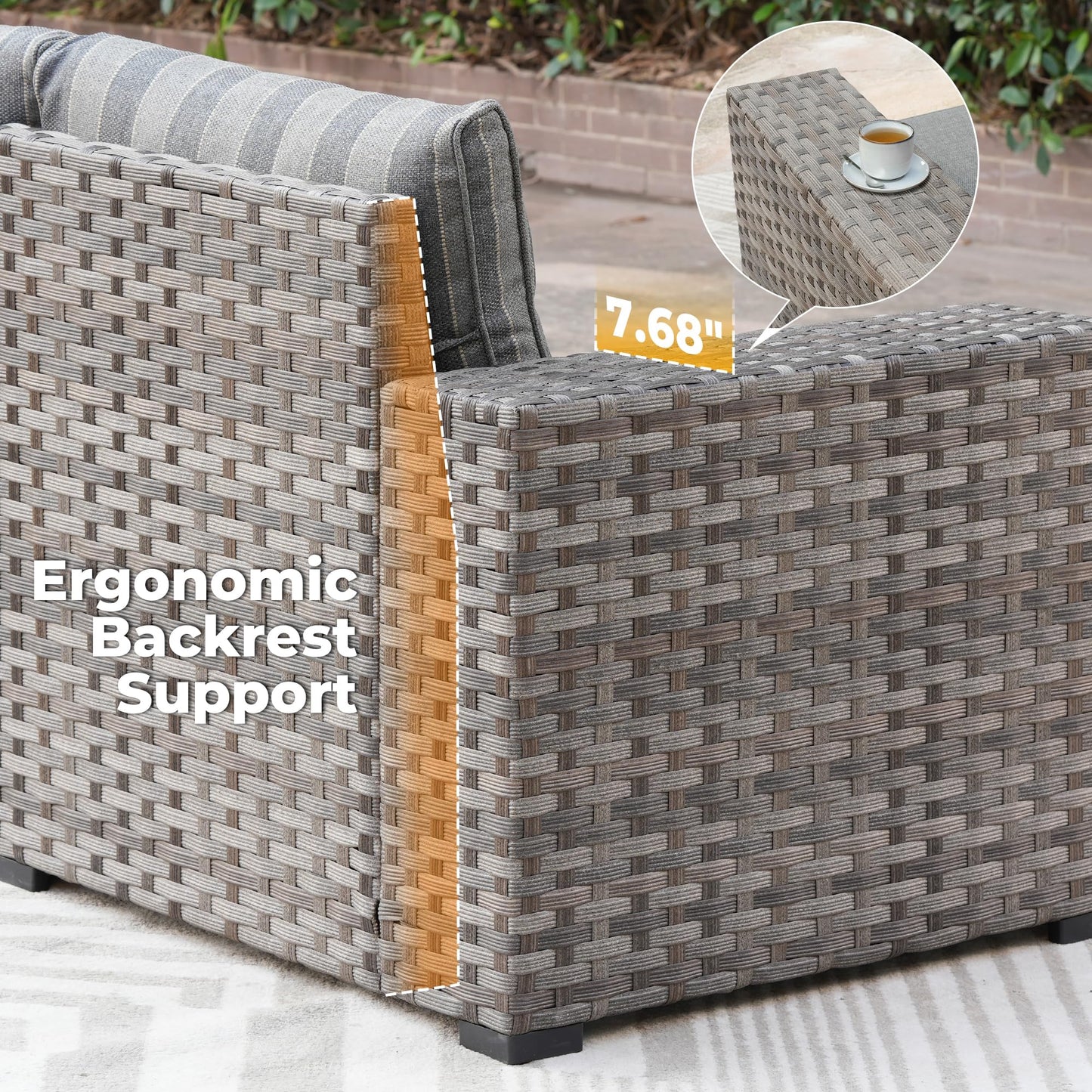 OVIOS 6 Pieces Outdoor Sectional Sofa with 7.68'' Broad Handrails