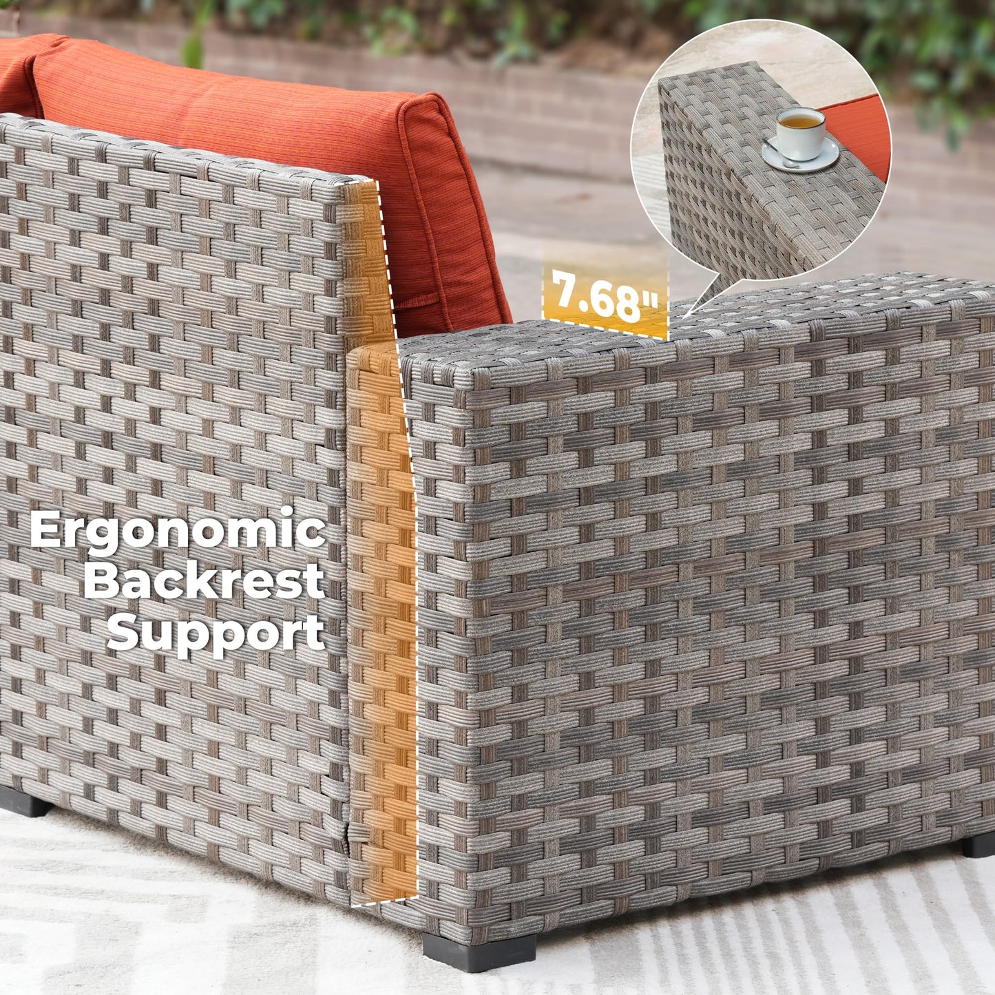 OVIOS 6 Pieces Outdoor Sectional Sofa with 7.68'' Broad Handrails