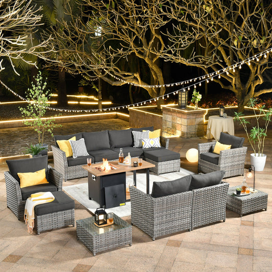 OVIOS Patio Furniture Set 13-Piece include 42"Rectangle Fire Pit Table, Partially Assembled,BRS Series