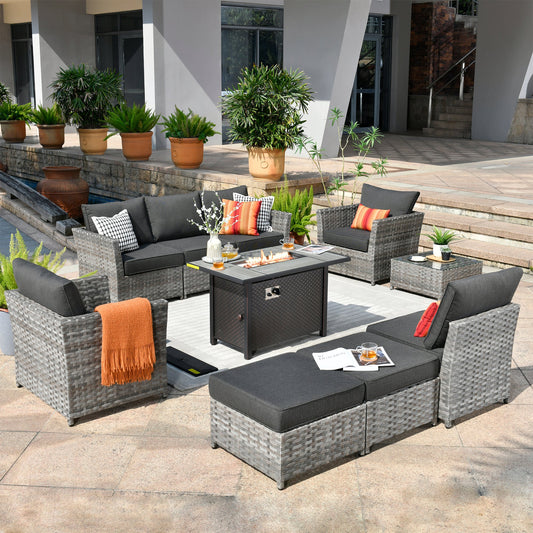 OVIOS Patio Furniture Set 10-Piece include 42"Fire Pit Table,New Rimaru Series