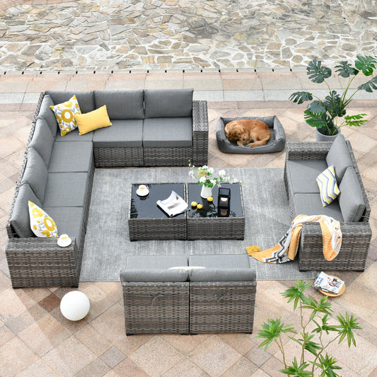 OVIOS 12 Pieces Patio Conversation Set with 7.68'' Broad Handrails