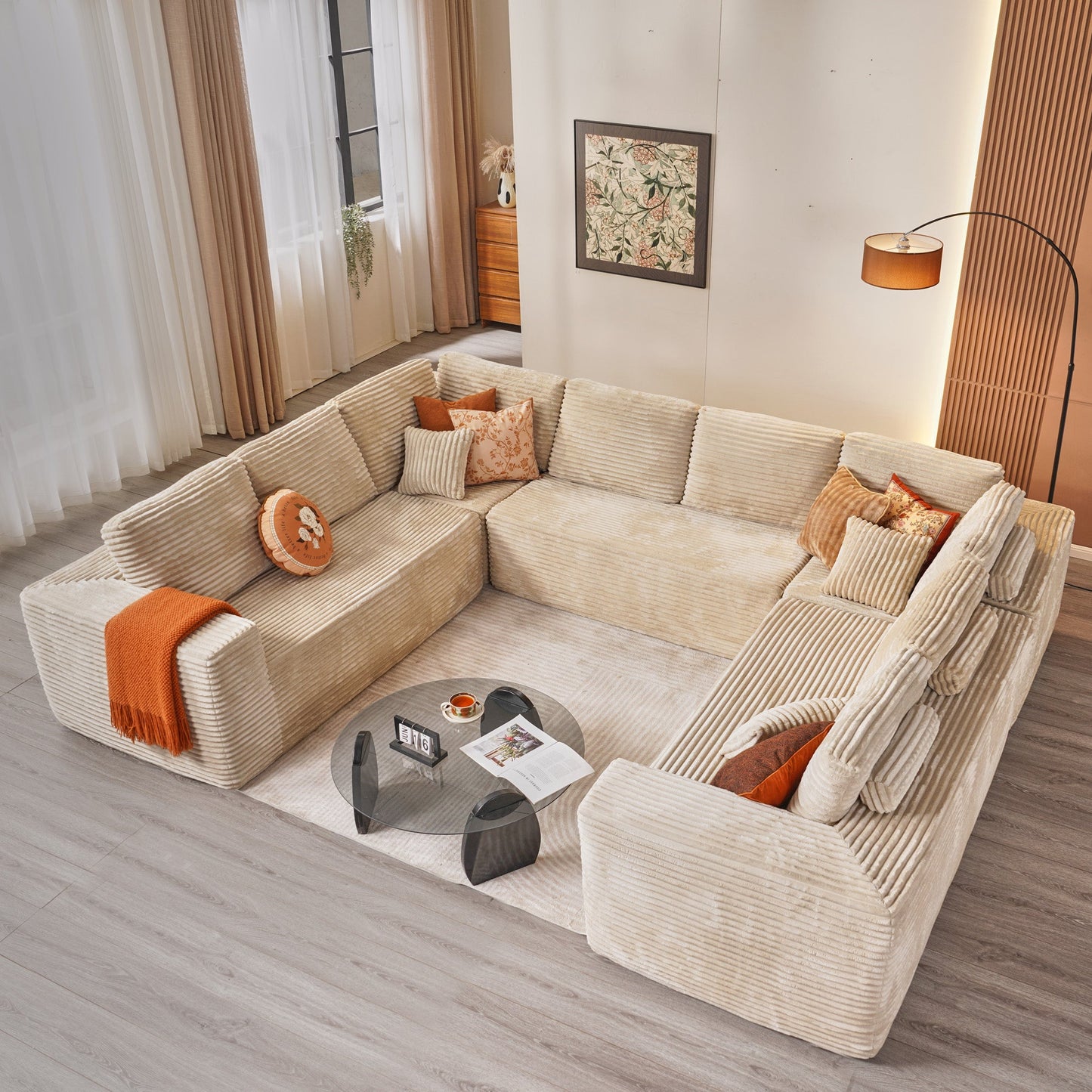 OVIOS Modular Sectional Cloud Couch, Plush Corduroy Sofa with Memory Foam, No Assembly