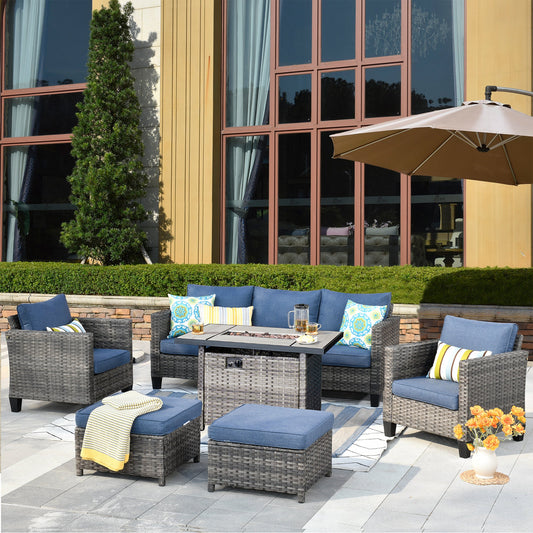 OVIOS Patio Conversation Set 6-Piece with Rectangle 42'' Fire Pit Table and Vultros Set