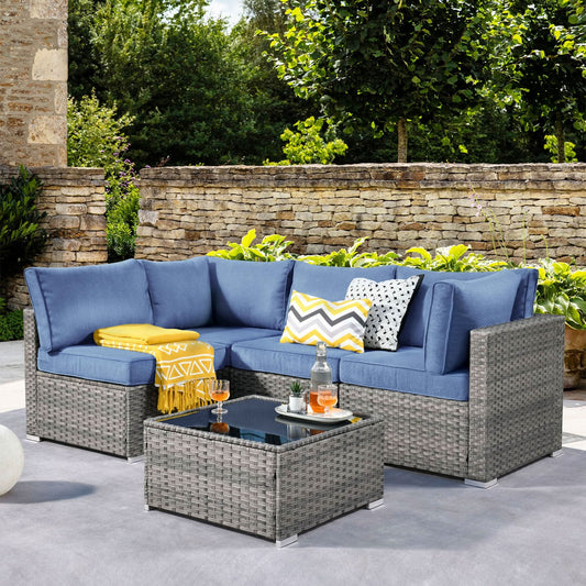 OVIOS Outdoor 5 Piece Coversation Set with Coffee Table,Sectional Patio Furniture Set with All-Weather Wicker Sofa