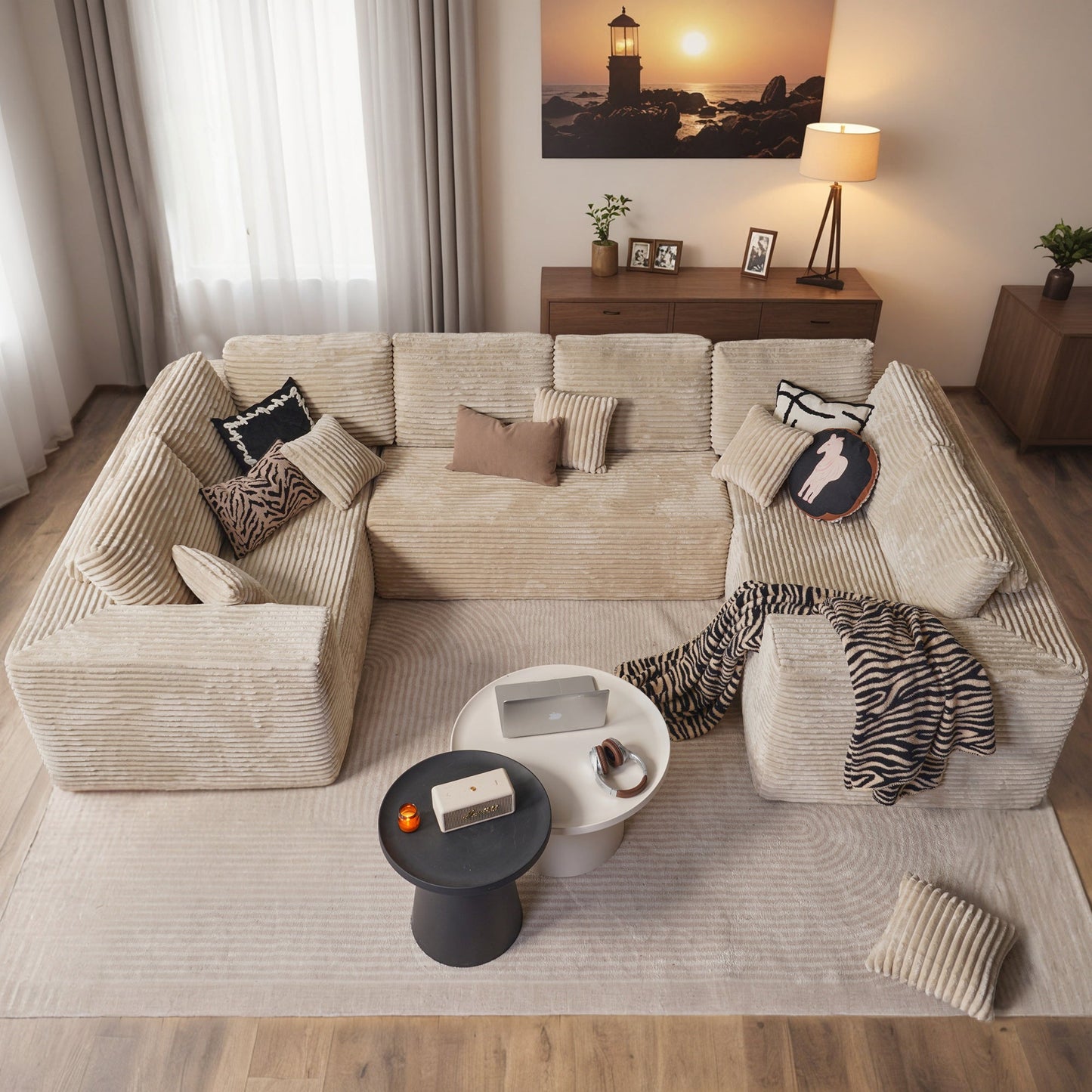 OVIOS Modular Sectional Cloud Couch, Plush Corduroy Sofa with Memory Foam, No Assembly