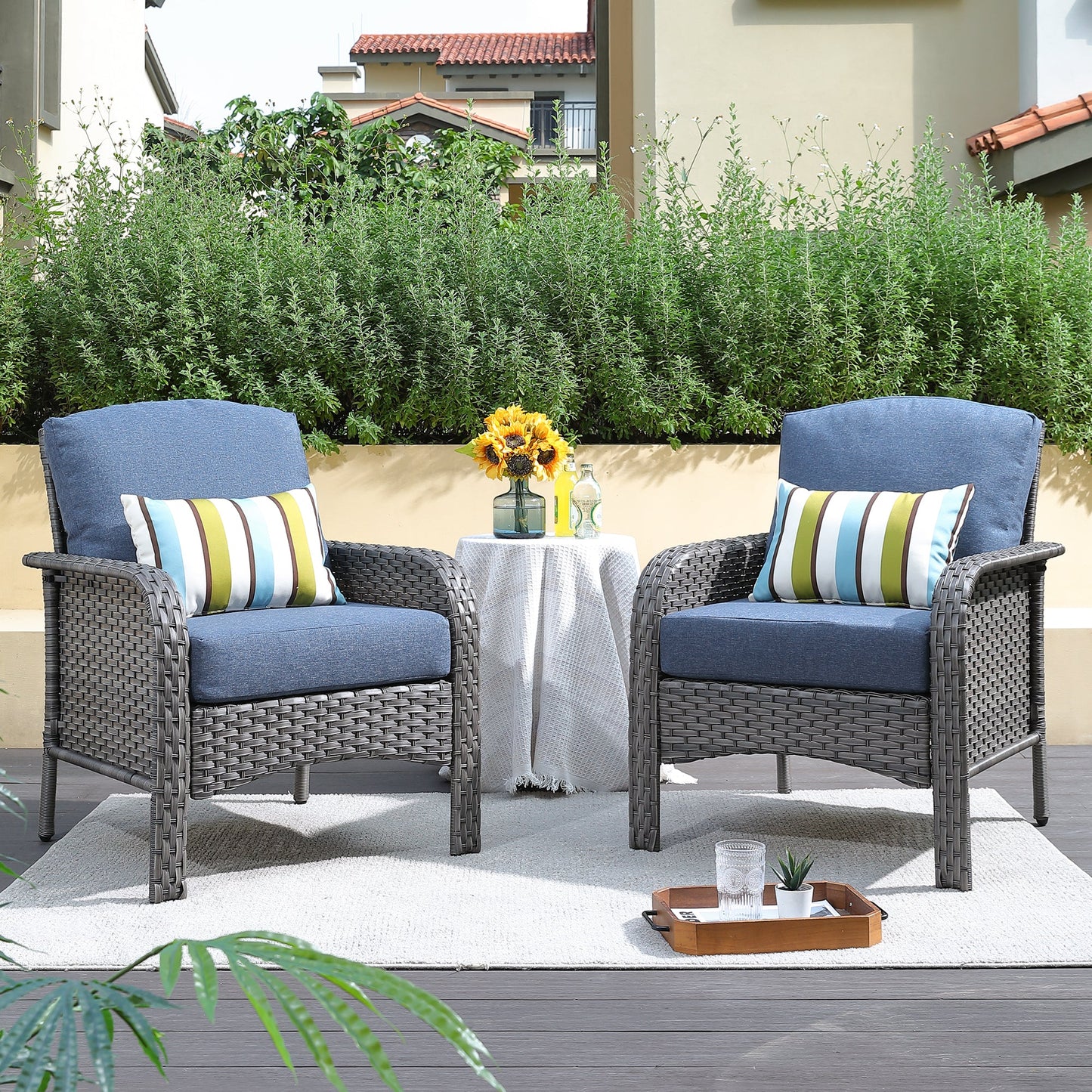 Ovios Patio Furniture Set New August 4 Piece High Back All Weather PE Wicker