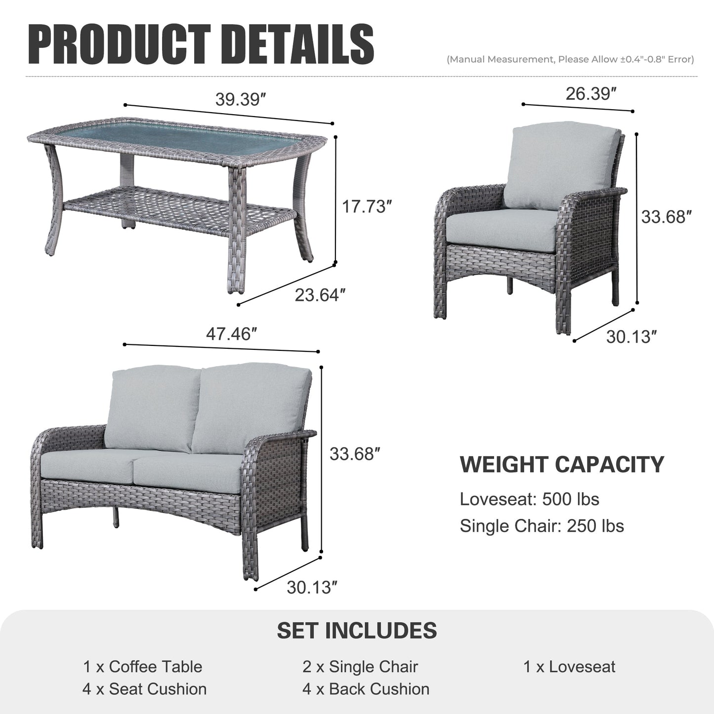 Ovios Patio Furniture Set New August 4 Piece High Back All Weather PE Wicker