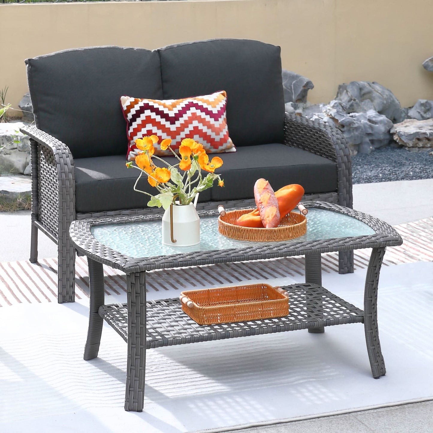 Ovios Patio Furniture Set New August 4 Piece High Back All Weather PE Wicker