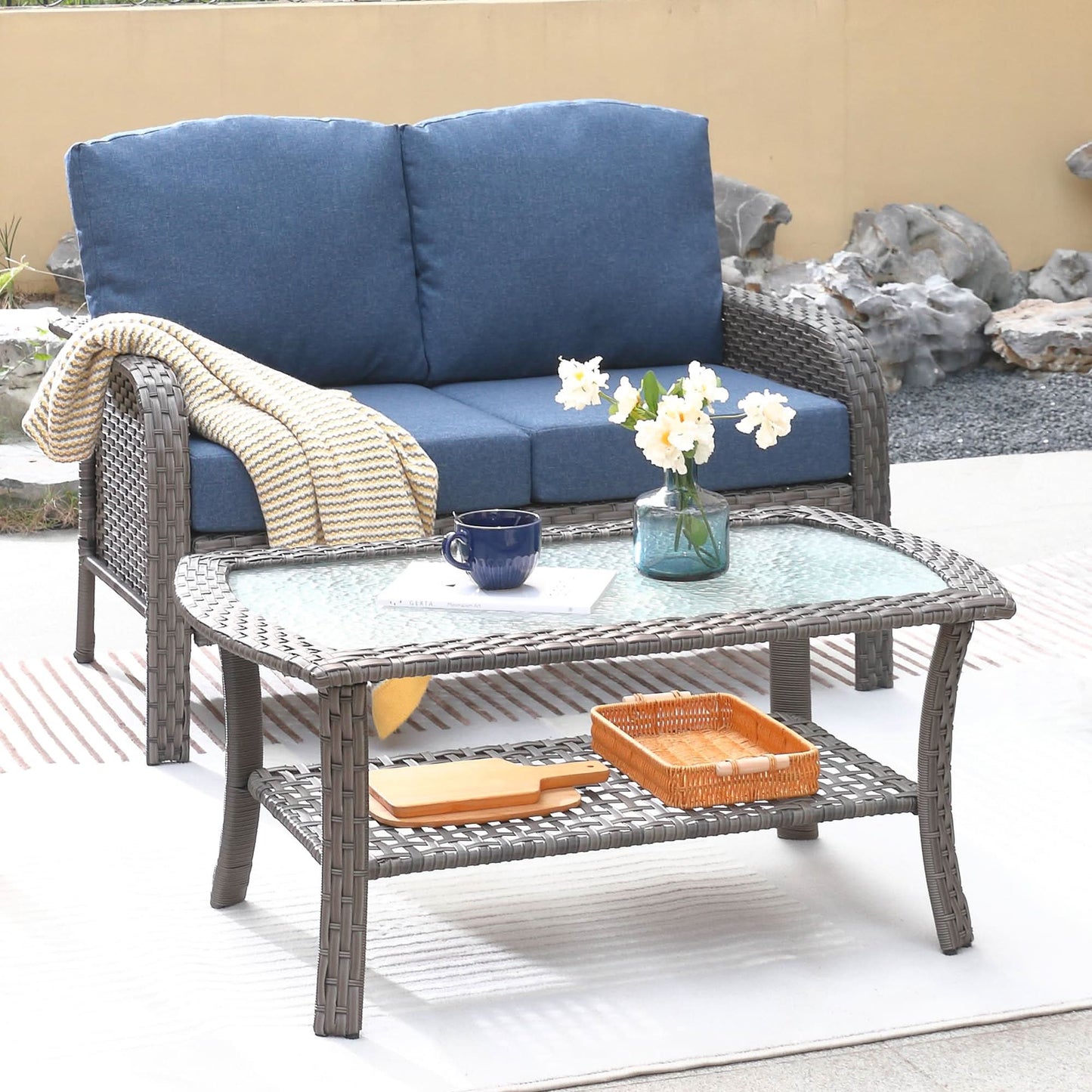 Ovios Patio Furniture Set New August 4 Piece High Back All Weather PE Wicker