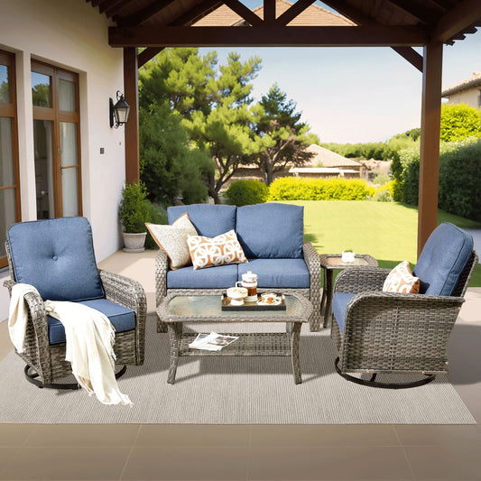 OVIOS 5 Pieces Patio Furniture Set, Outdoor Wicker Sofa with Swivel Chairs