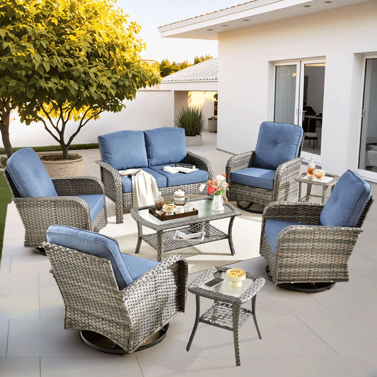 OVIOS 8 Pieces Patio Furniture Set, Outdoor Wicker Sofa with Swivel Chairs
