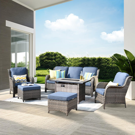 OVIOS Patio 6-Piece Conversation Set with 42'' Rectangle Propane Fire Pit Table Kenard