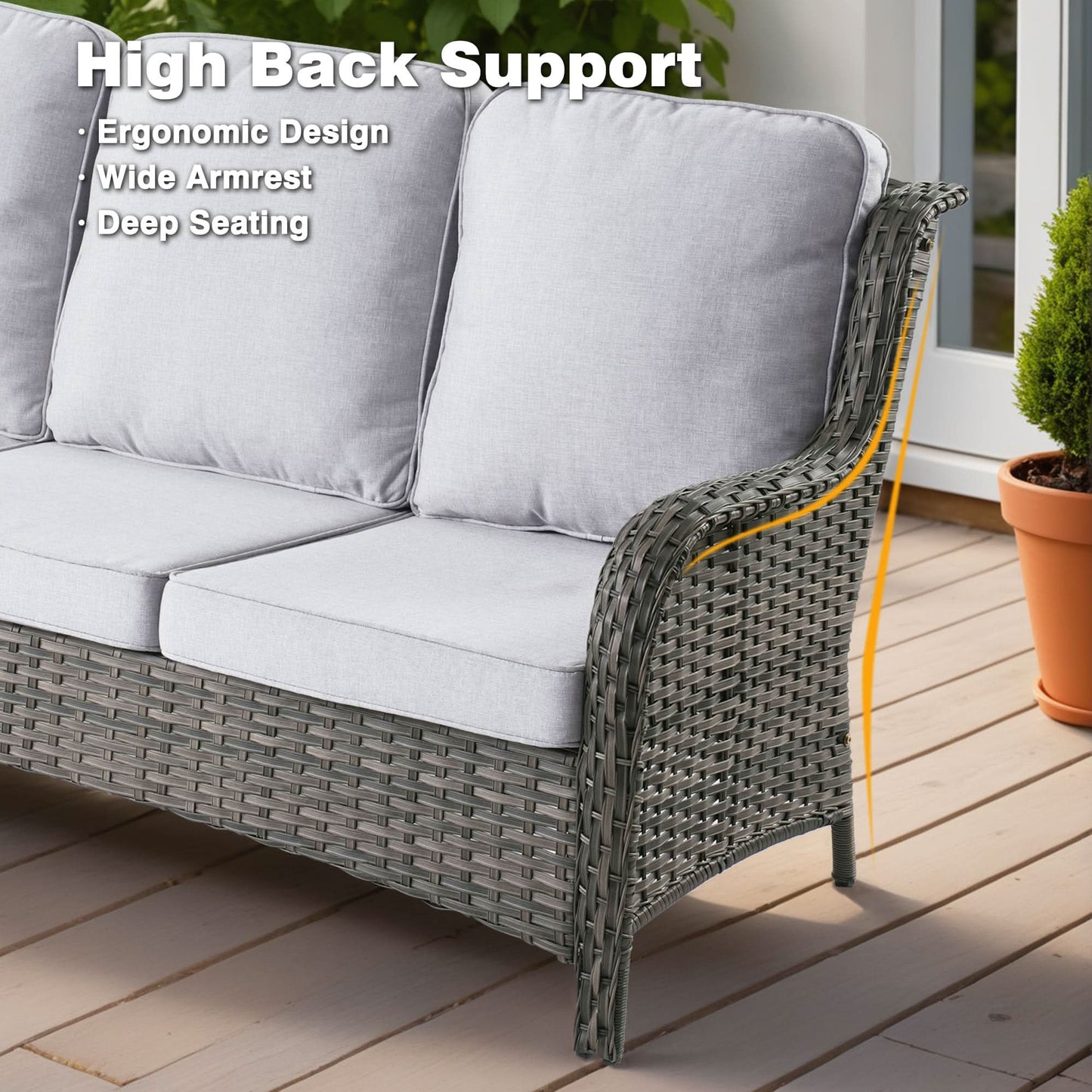 Ovios 10 Pieces Patio Furniture Set with Fire Pit Table Outdoor Wicker Sofa Loveseat and Swivel Rocking Glider Chairs