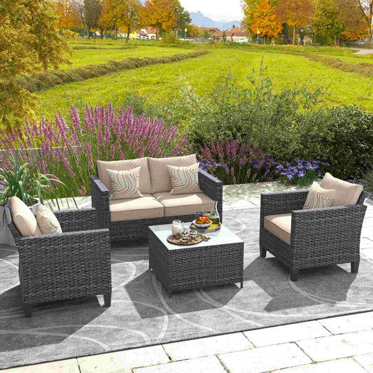 OVIOS Patio Furniture Set New Vultros 4 Piece High Back Sectional Sofa with Cushions