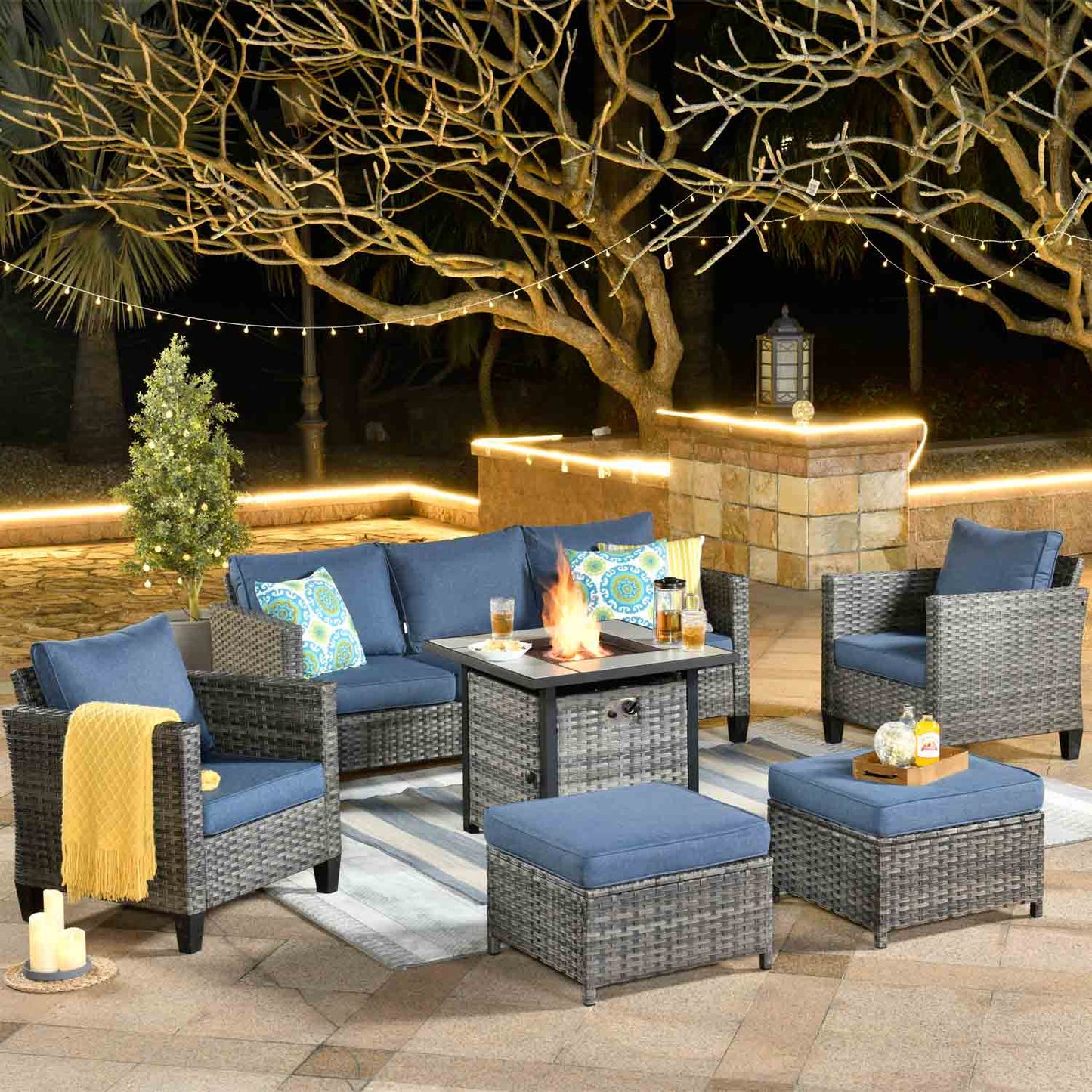 OVIOS Patio Conversation Set 6-Piece with 30'' Fire Pit Table and Vultros Set