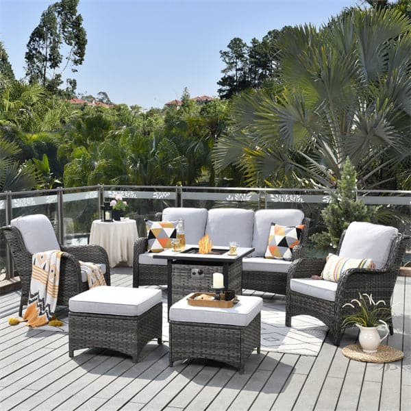 Ovios Patio Conversation Set 6-Piece with 30' Fire Pit Table and Kenard Set