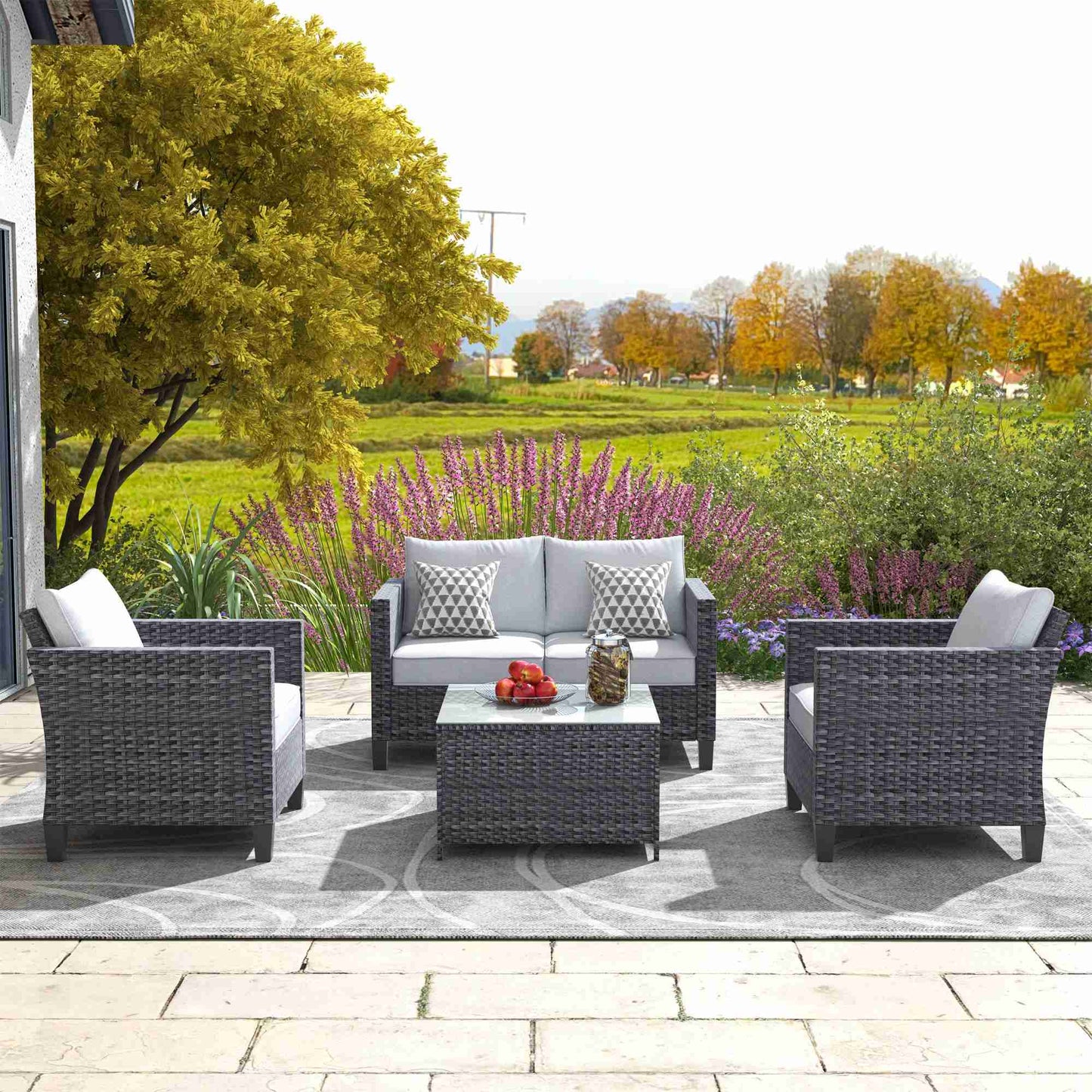 OVIOS Patio Furniture Set New Vultros 4 Piece High Back Sectional Sofa with Cushions