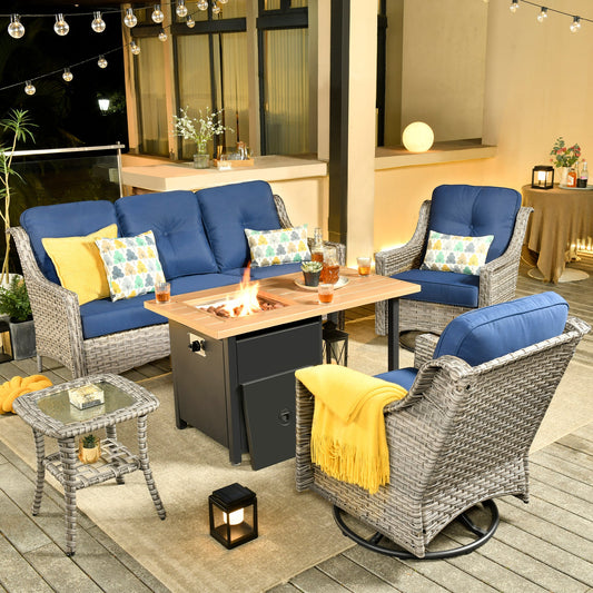 OVIOS Conversation Set 5-Piece PAD Series include Rocking Chair & 47"Fire Pit Table