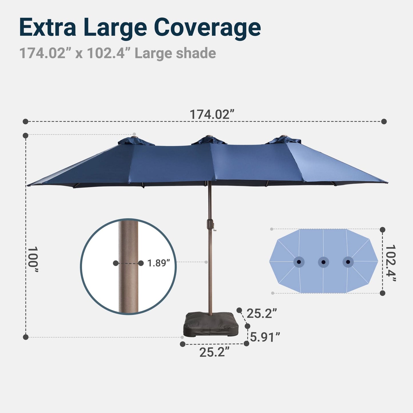 OVIOS 15ft Solar Patio Umbrella with APP/Remote Control, RGB LED Lights & Heavy Base