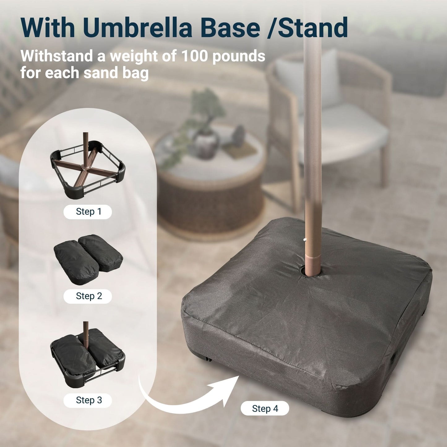 OVIOS LED Patio Umbrella - Double-Sided Solar Powered with Base