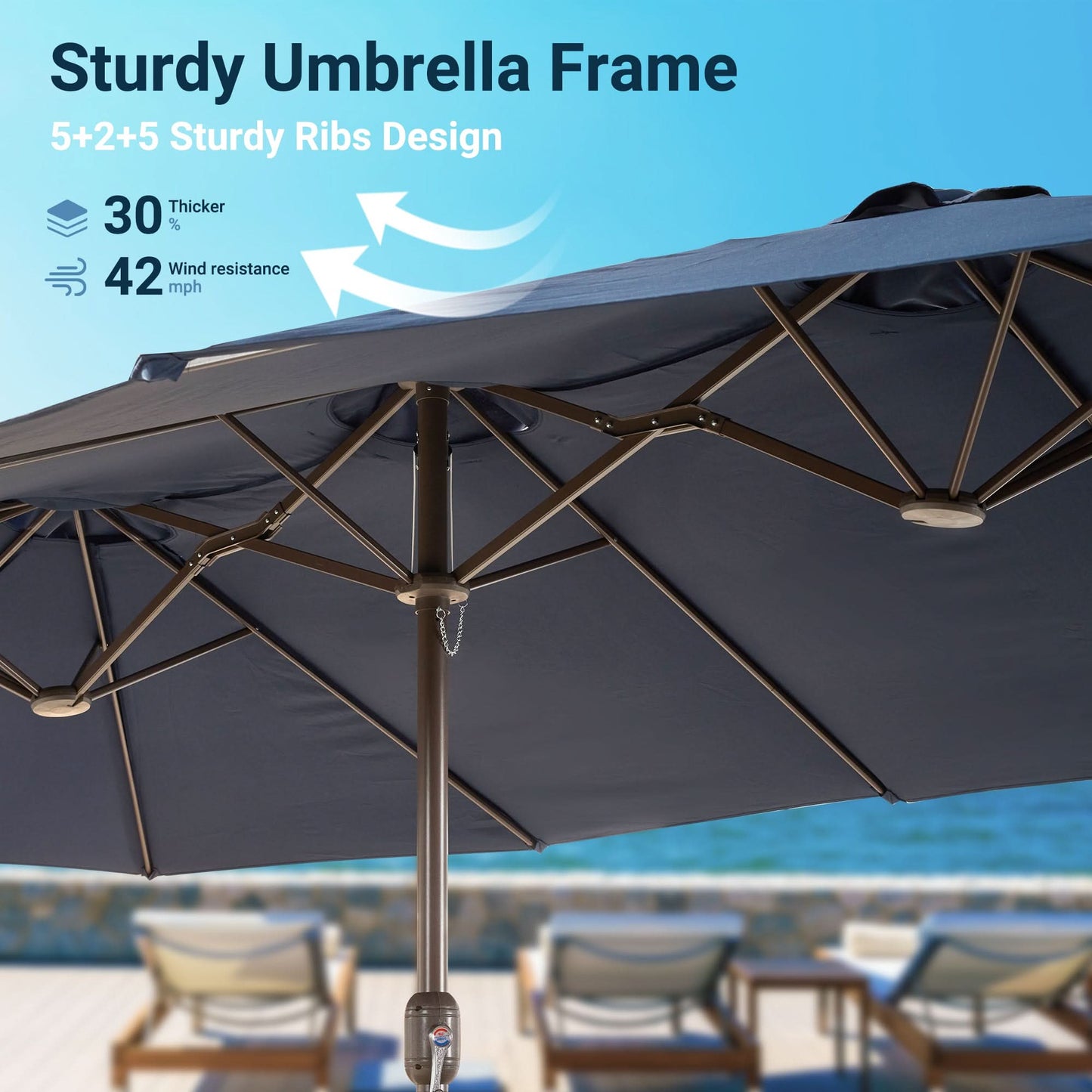 OVIOS 15ft Solar Patio Umbrella with APP/Remote Control, RGB LED Lights & Heavy Base