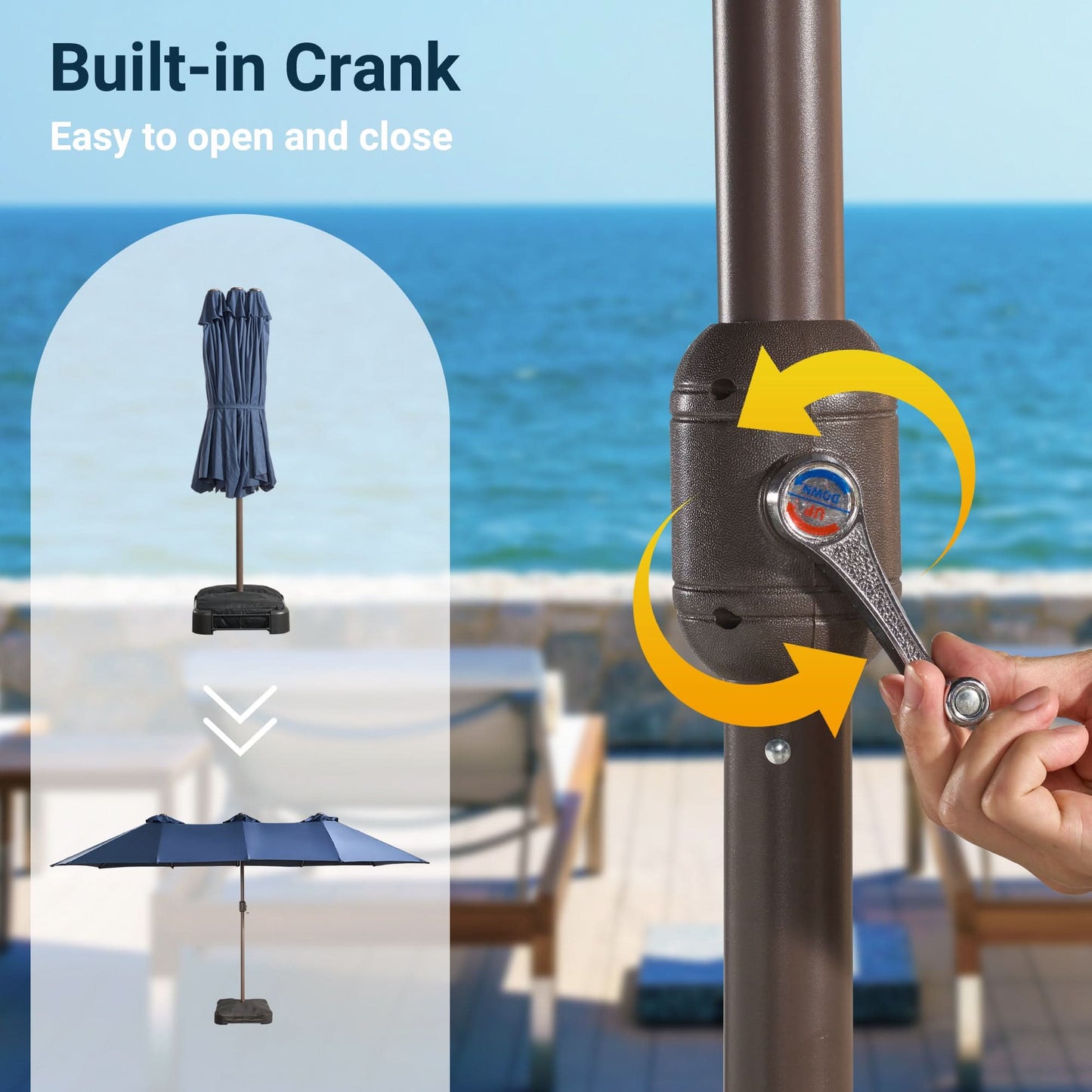 OVIOS 15ft Solar Patio Umbrella with APP/Remote Control, RGB LED Lights & Heavy Base