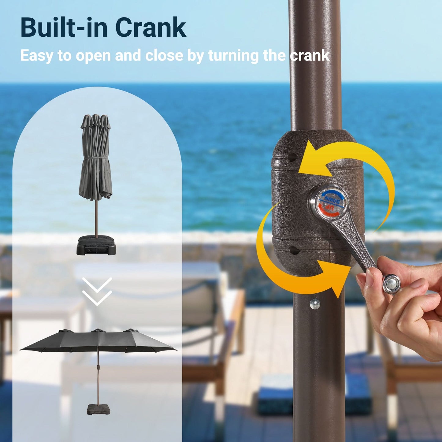 OVIOS LED Patio Umbrella - Double-Sided Solar Powered with Base