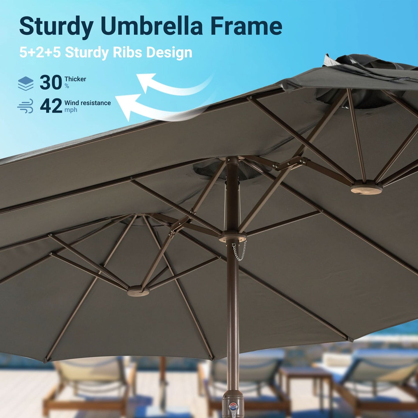 OVIOS 15ft Solar Patio Umbrella with APP/Remote Control, RGB LED Lights & Heavy Base
