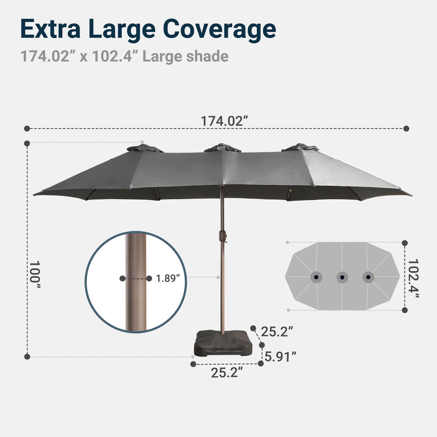 OVIOS 15ft Solar Patio Umbrella with APP/Remote Control, RGB LED Lights & Heavy Base