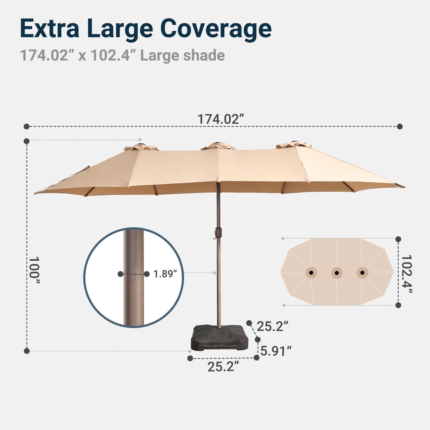 OVIOS 15ft Solar Patio Umbrella with APP/Remote Control, RGB LED Lights & Heavy Base