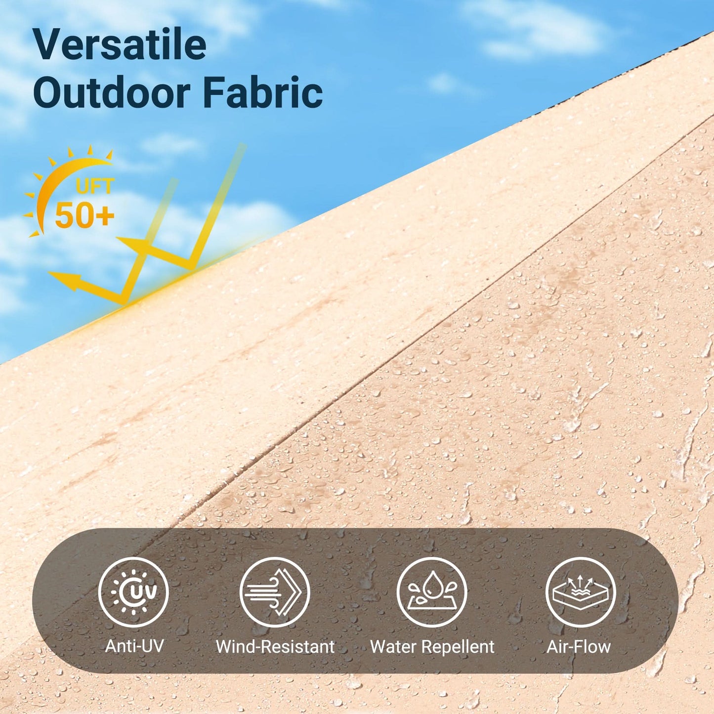 OVIOS 15ft Solar Patio Umbrella with APP/Remote Control, RGB LED Lights & Heavy Base